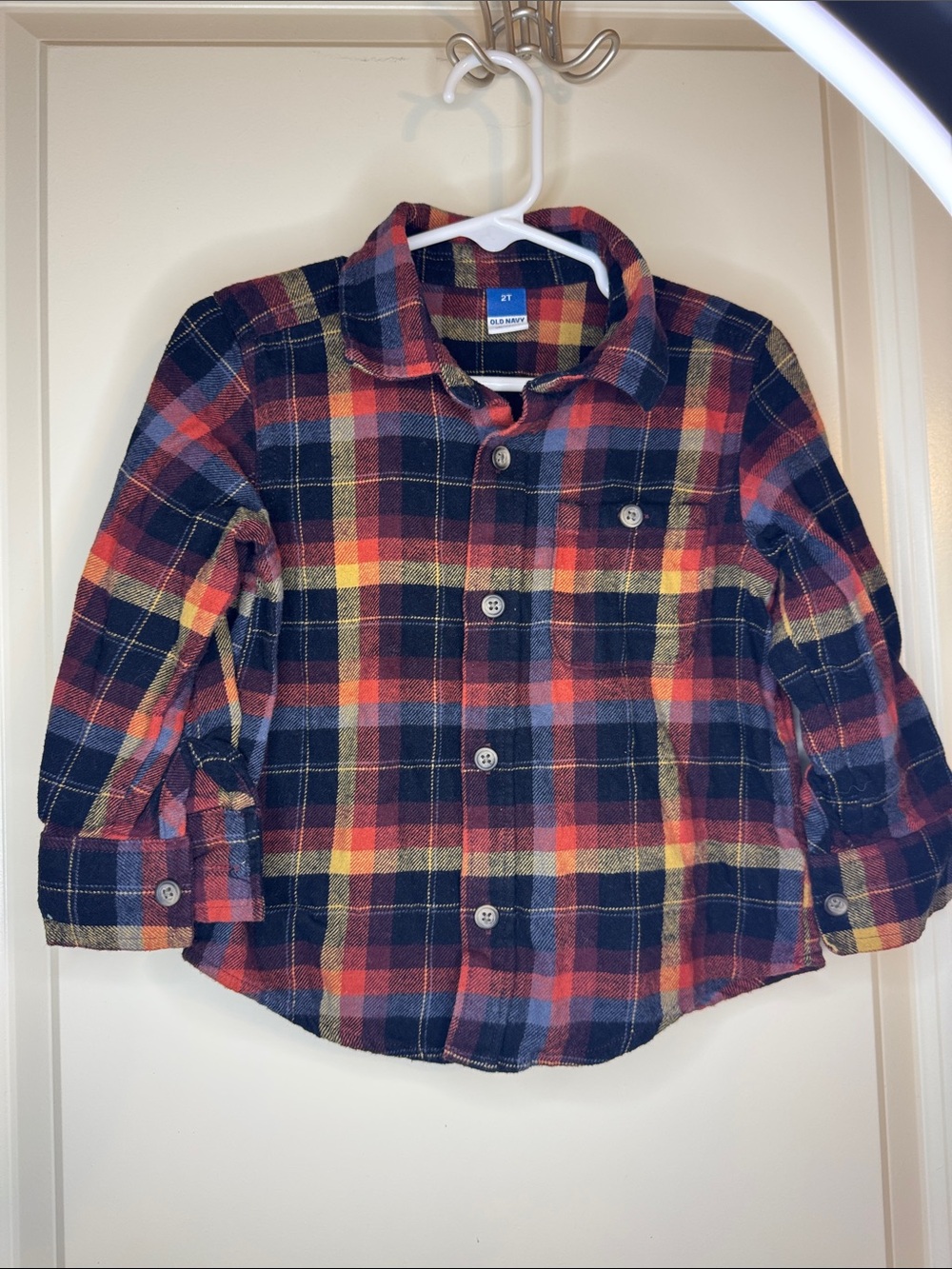 Old Navy Navy Red Yellow Plaid Button-Down Shirt